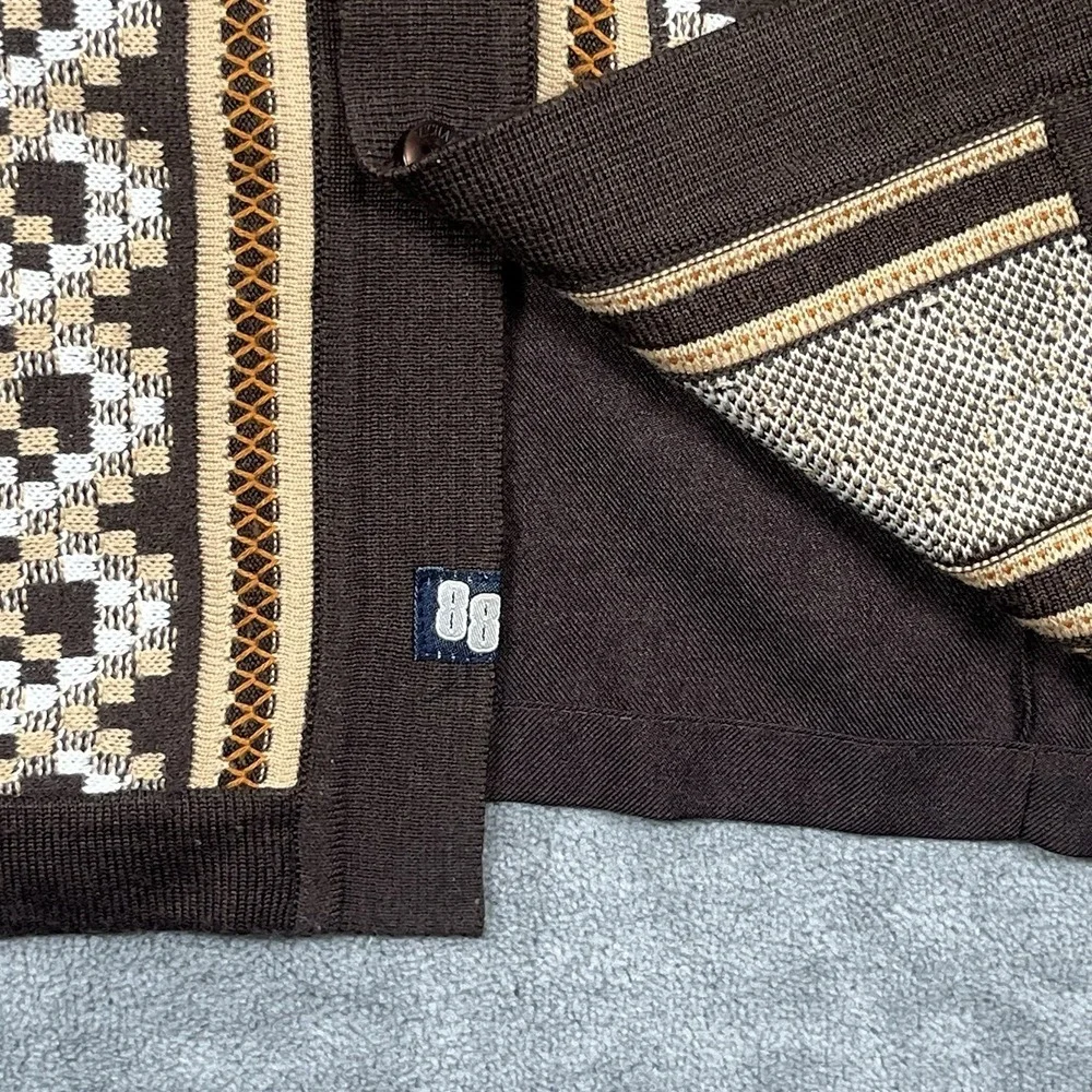 MICHAEL IRVIN 88 Men Vintage Brown Collared Knit Button Cardigan Shirt Sweater